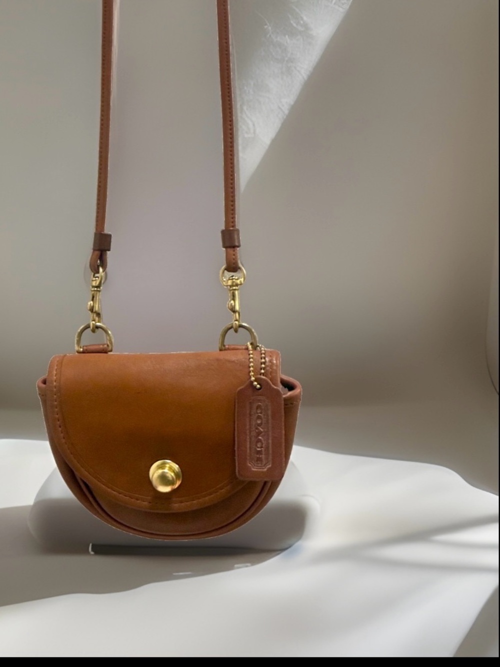Vintage Coach Brown British Tan Leather Mini Belt Bag Crossbody with spring Lock - Picture 8 of 12